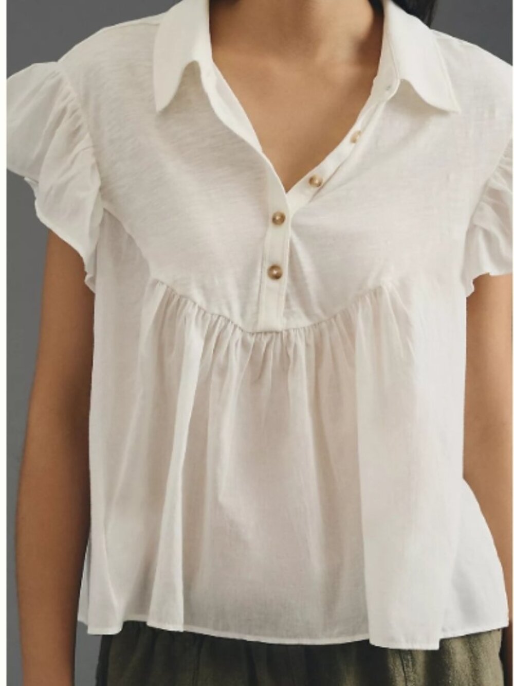 Like New! PILCRO Flutter-Sleeve Babydoll Top Blue Size M - Picture 2 of 15